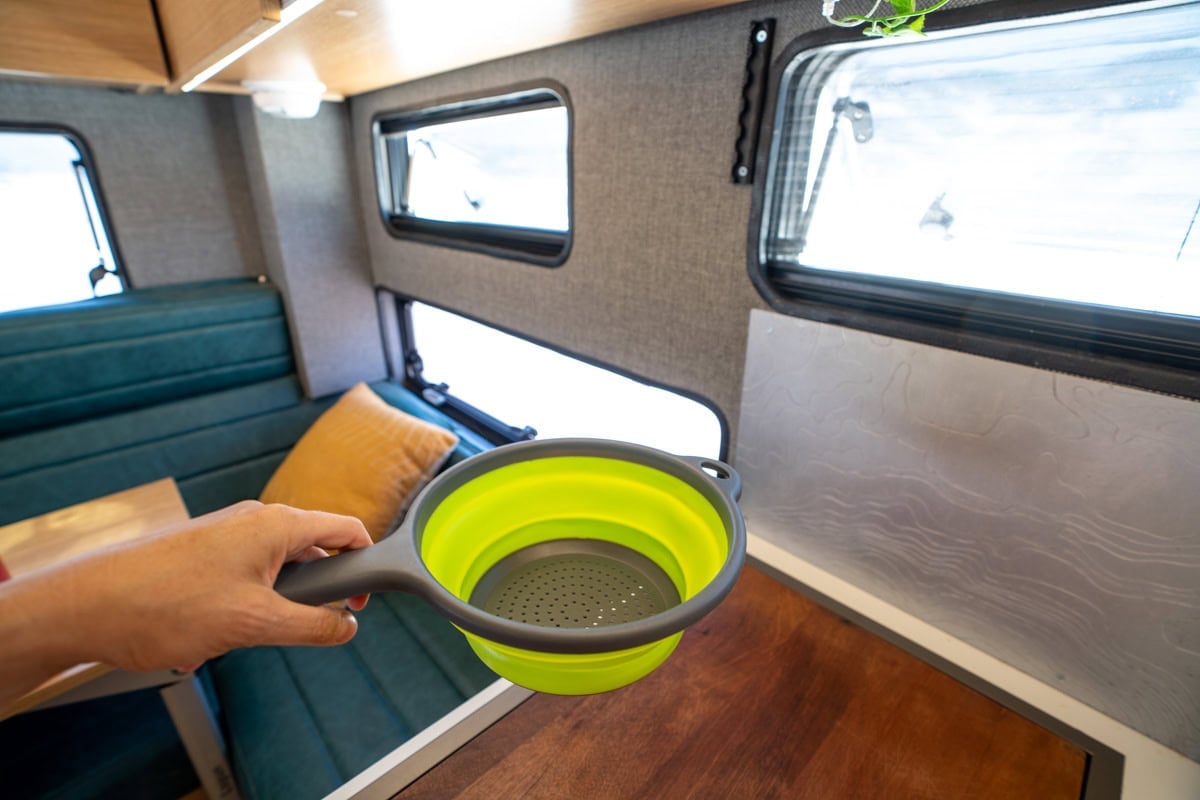 collapsible strainer in camper van