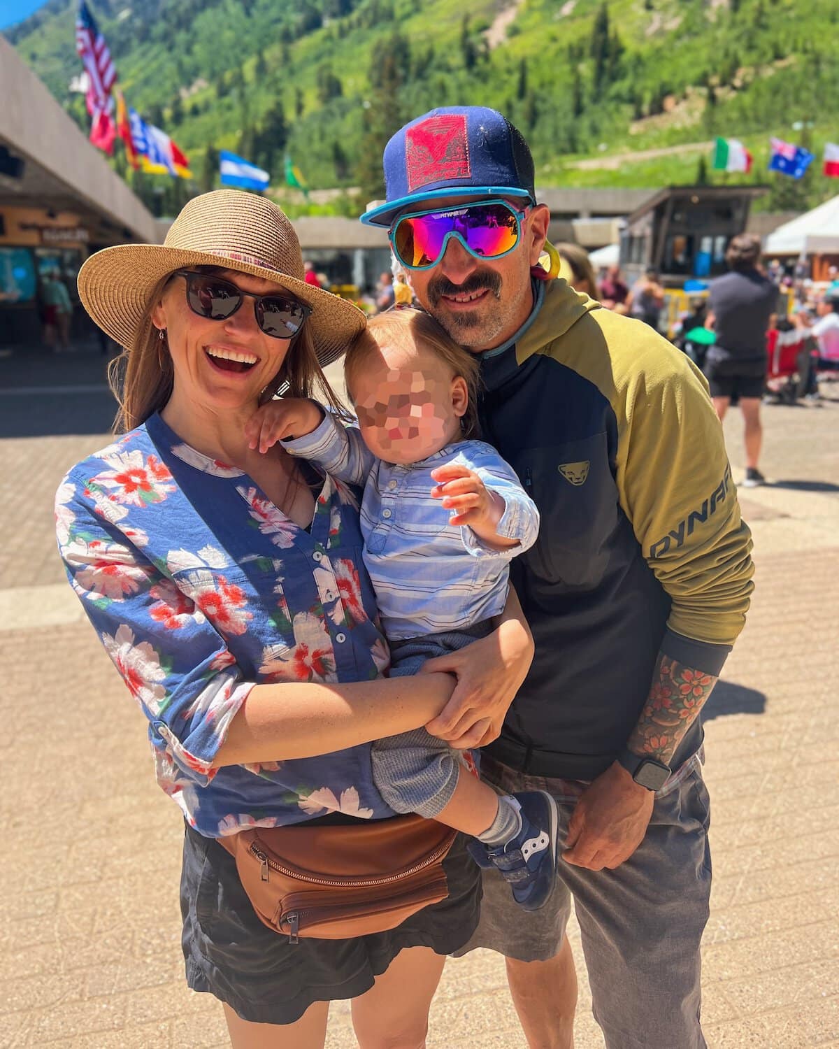 Kristen Bor of Bearfoot Theory and her family at Snowbird on the tram deck