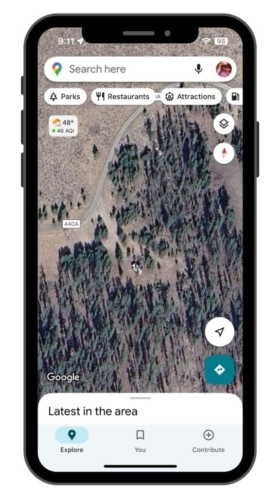google satellite map screenshot on iphone